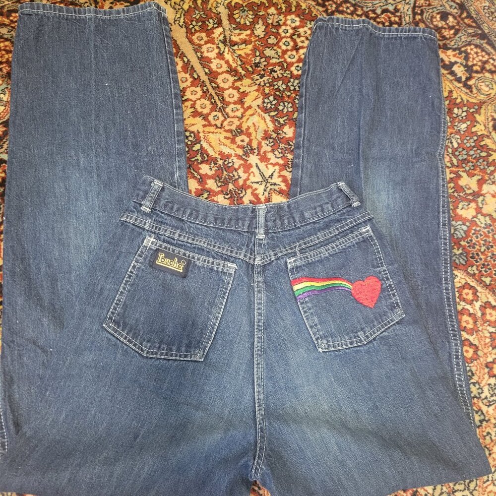 Vintage Women Jeans Straight Leg - Dark Blue Denim with Red Heart Patch